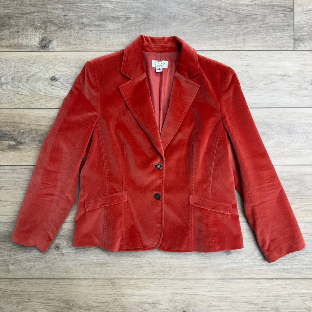 Talbots Petite‎ Velvet Blazer Jacket Red Orange Sz 16 Cotton Silk Blend Holiday